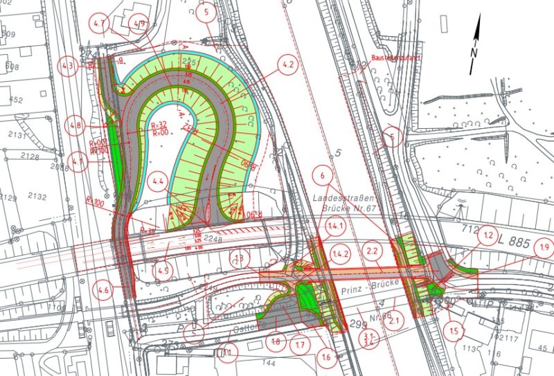 Planungsentwurf zur Prinzbrücke mit Straßenrampe (Skizze: WSA Rheine)